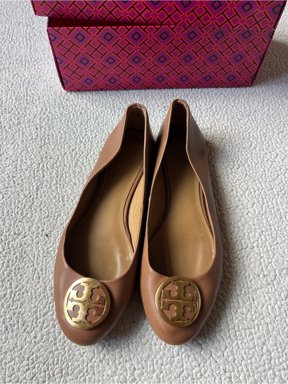 TORY BURCH BENTON BALLET FLAT ROYAL TAN SIZE 8 WOMENS